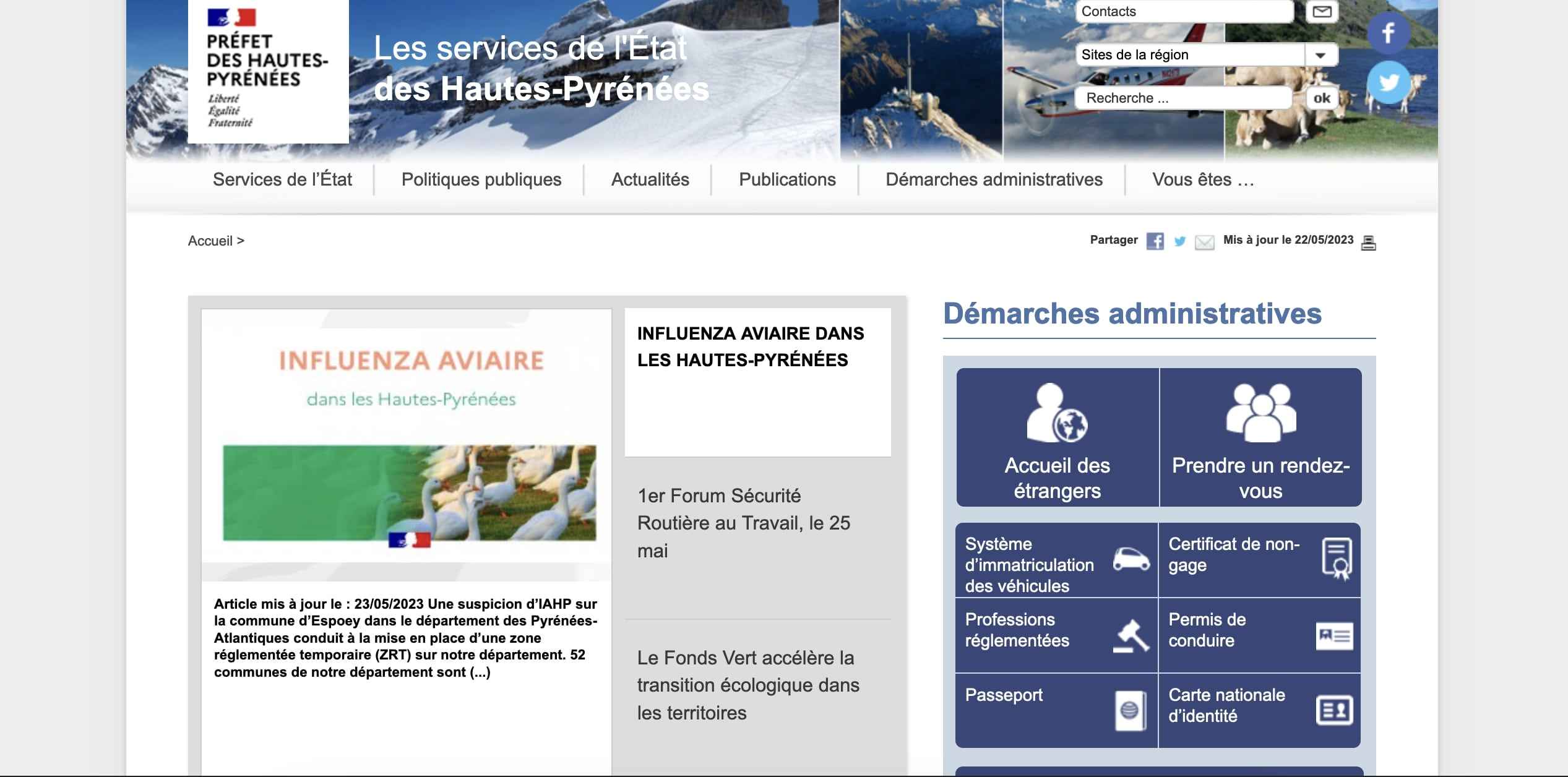 Site internet de la préfecture de Tarbes